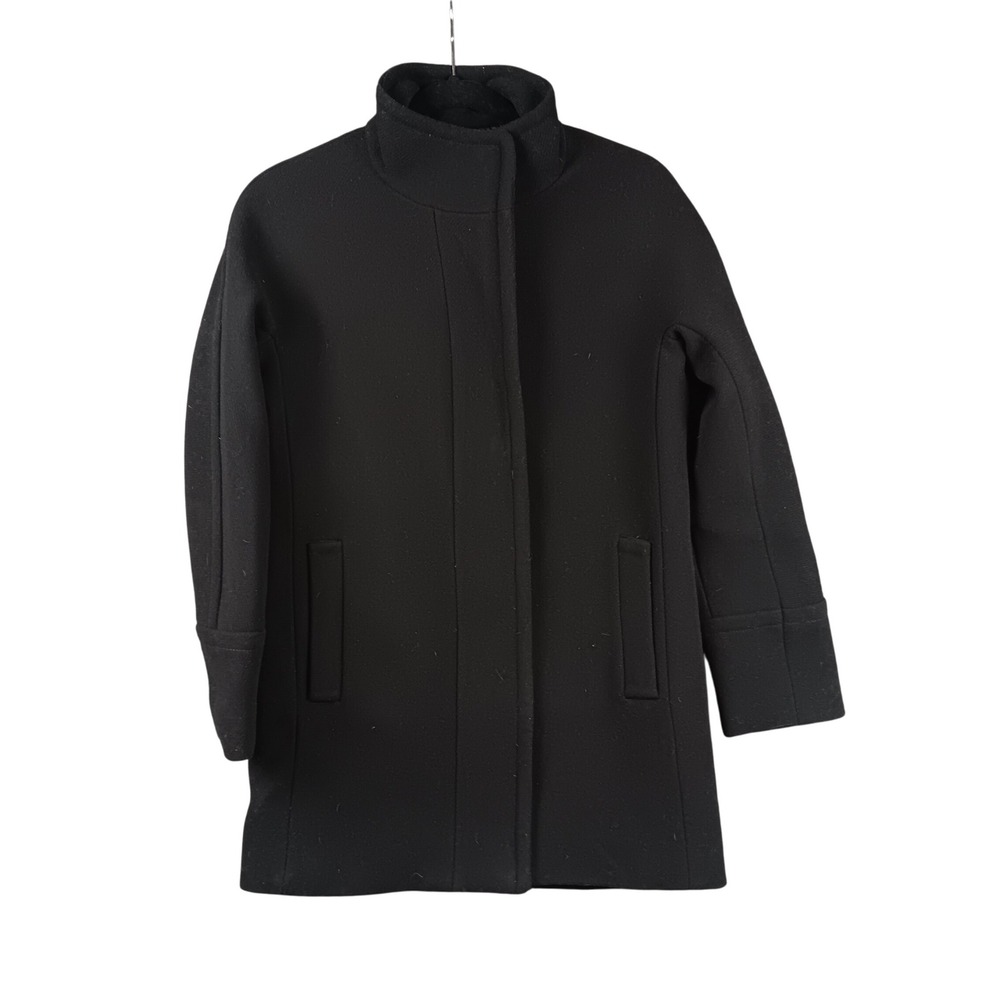 J. Crew Black Wool Blend Mock Neck Zip Front Coat Women's‎ Size 0 Reimagined
